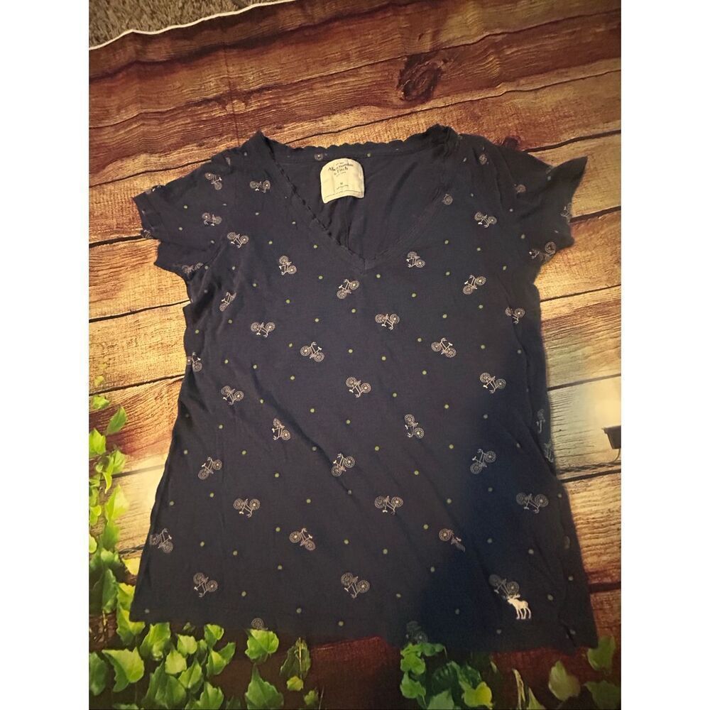 Abercrombie & Fitch Y2K Tshirt V-Neck Bicycles Navy Size M